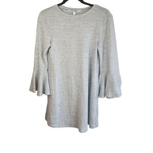 Lots of Love by Speechless Gray Knit Mini Dress Long Bell Ruffle Hem Sleeves S